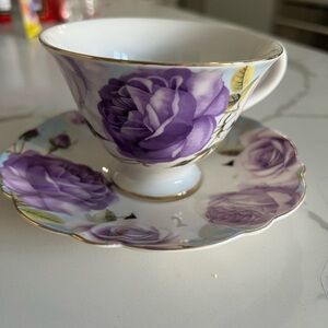 Purple Floral Teacup and Saucer Set